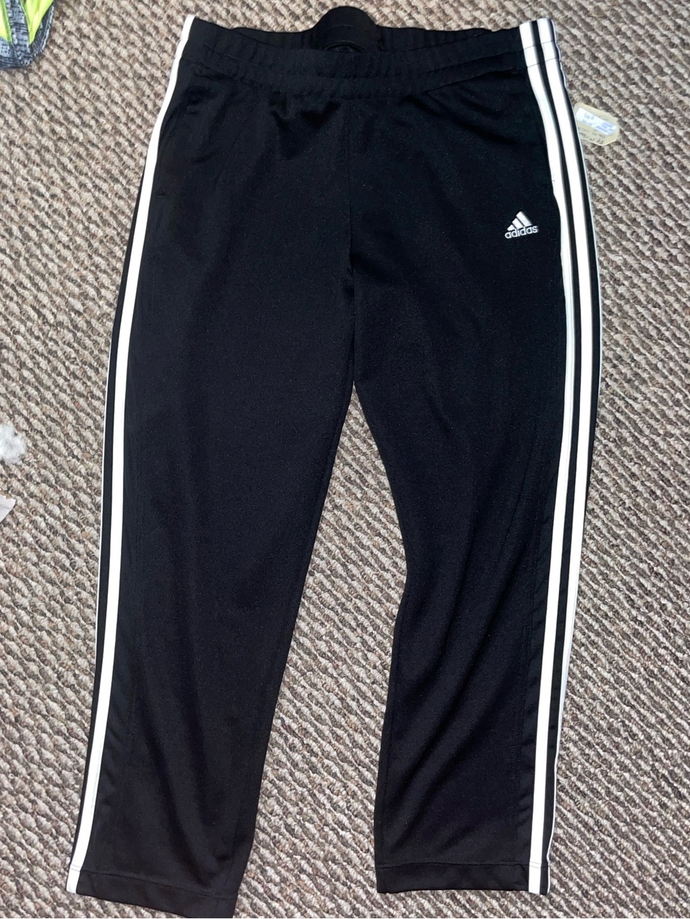 Adidas Black Track Pants with White Stripes 90s Y2K athletic casual straight leg